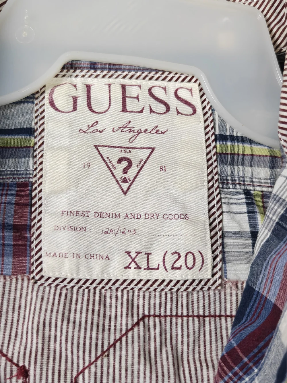 Guess Boys Plaid Button-Up Shirt in Navy, Red & White